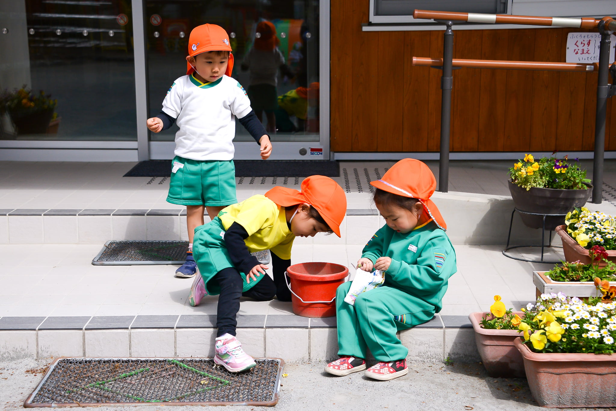 園庭で遊ぶ子どもたちの画像