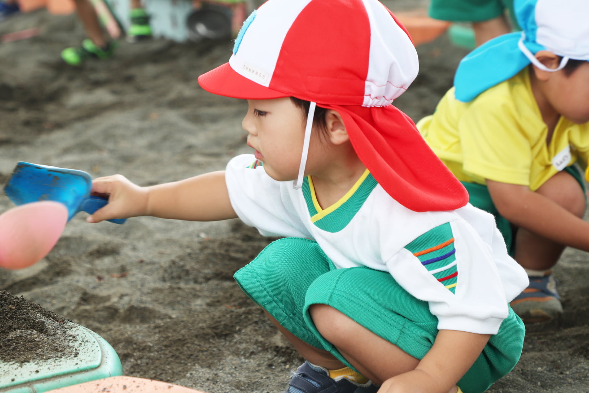 園庭で遊ぶ子どもたちの画像